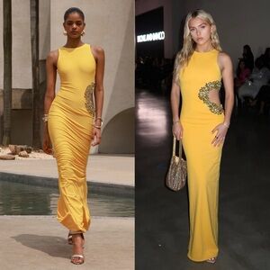 Bronx and Banco Camila Yellow Rhinestone Cutout Maxi Dress NEW with tags